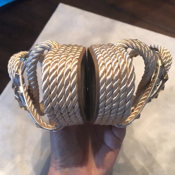 Vaneli crossed gold satin braided embellished studs cushy insole wedge sandals - Picture 5 of 9